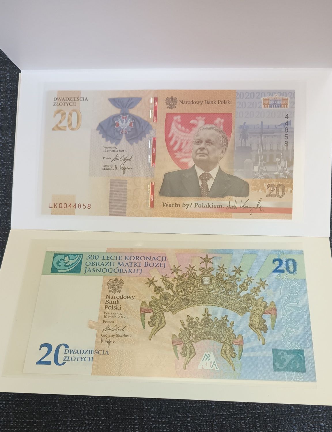 Dwa banknoty kolekcjonerskie NBP.