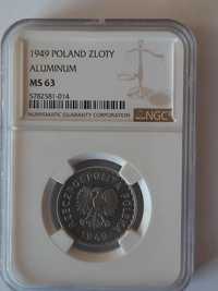 1 zł 1949 Aluminium NGC