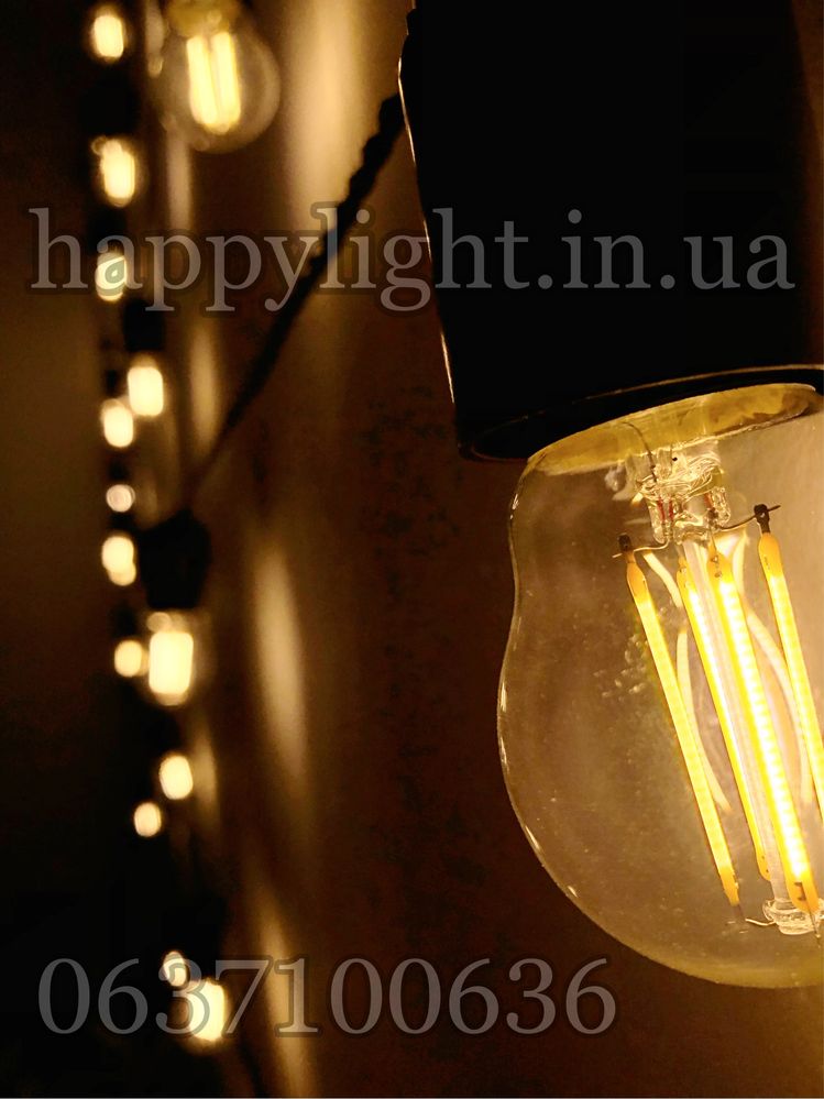Вулична гірлянда ретро лампи філаментні едісона 4вата прозорі теплі
