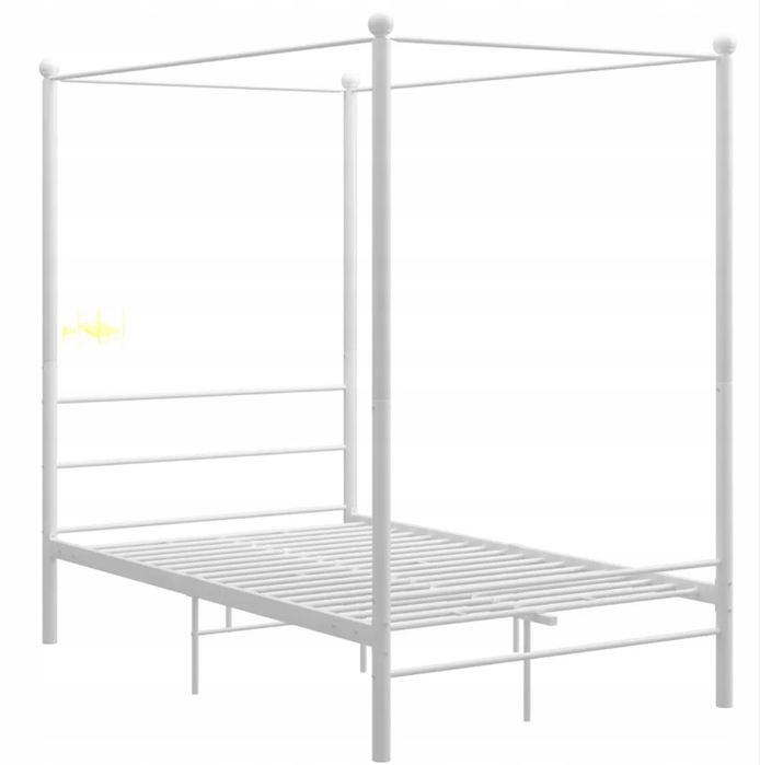 Rama łóżka z baldachimem, biała, metalowa, 140