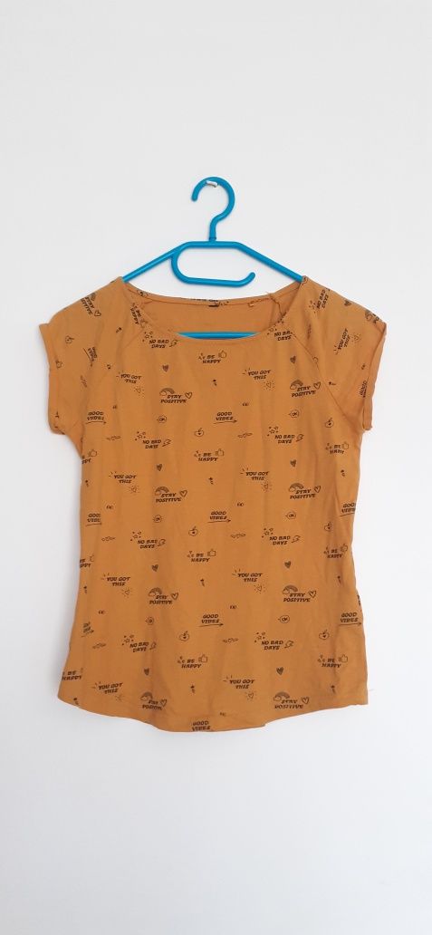 T-shirt Koszulka Bluzka Podkoszulka Żółta Musztardowa Sinsay wzorek