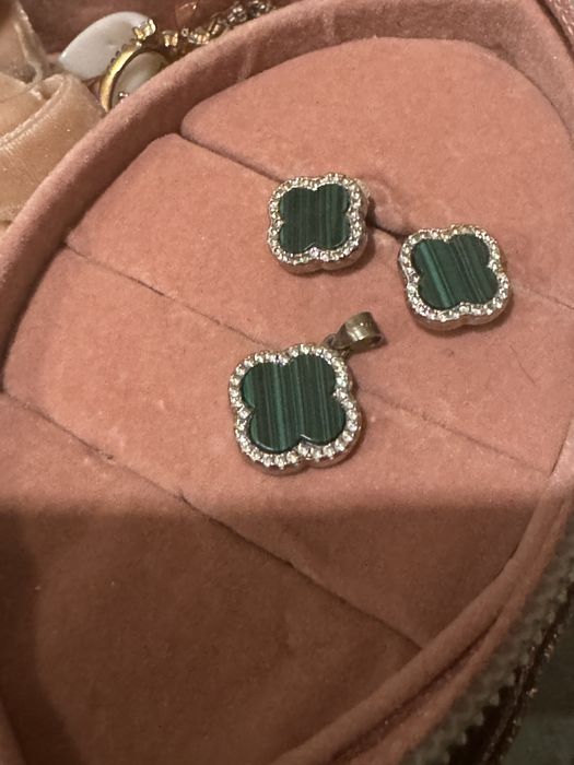 Сережки кулок клевер малахіт