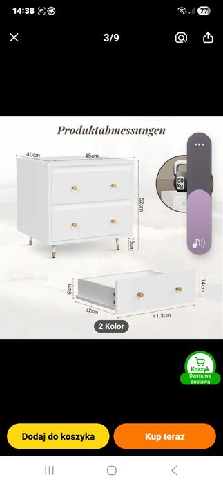 Dwie szafki nocne białe ze złotymi dodatkami glamour
