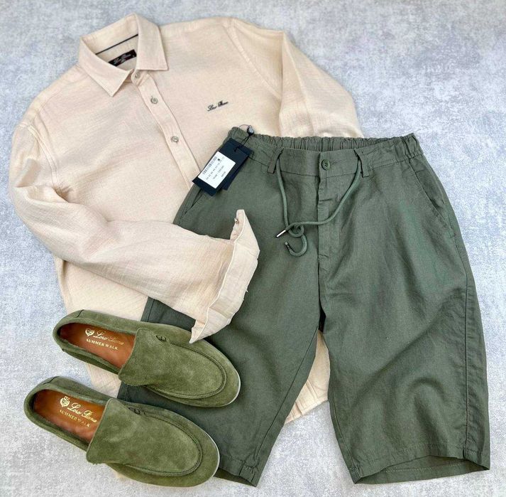 Шорти лляні BOSS Premium Green чоловічі з льону i65