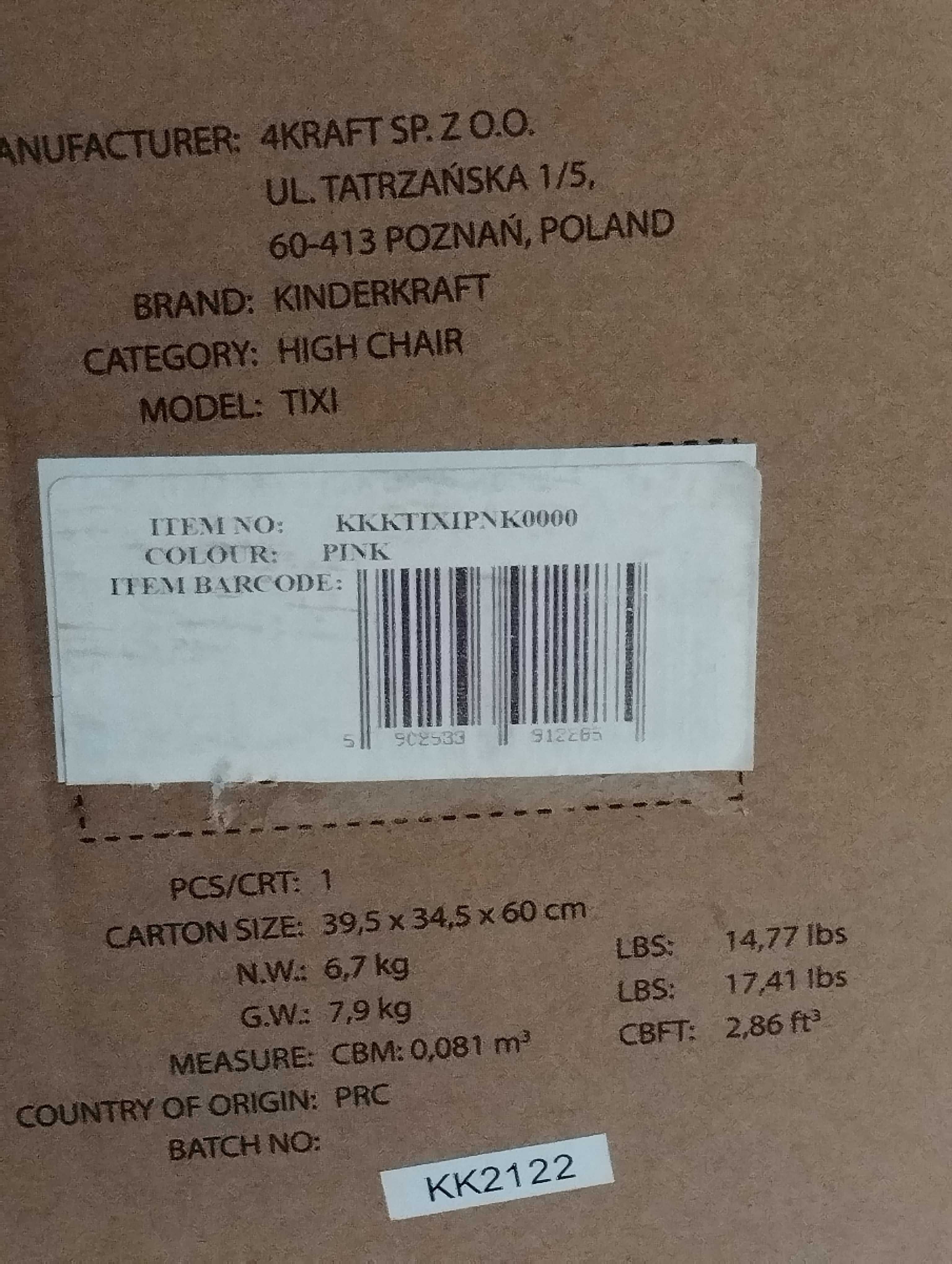 Krzesełko do karmienia różowe Nowe kinderkraft