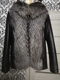 Куртка кожаная зимняя женская чернобурка