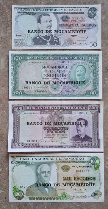 Moçambique - lote de 4 notas novas