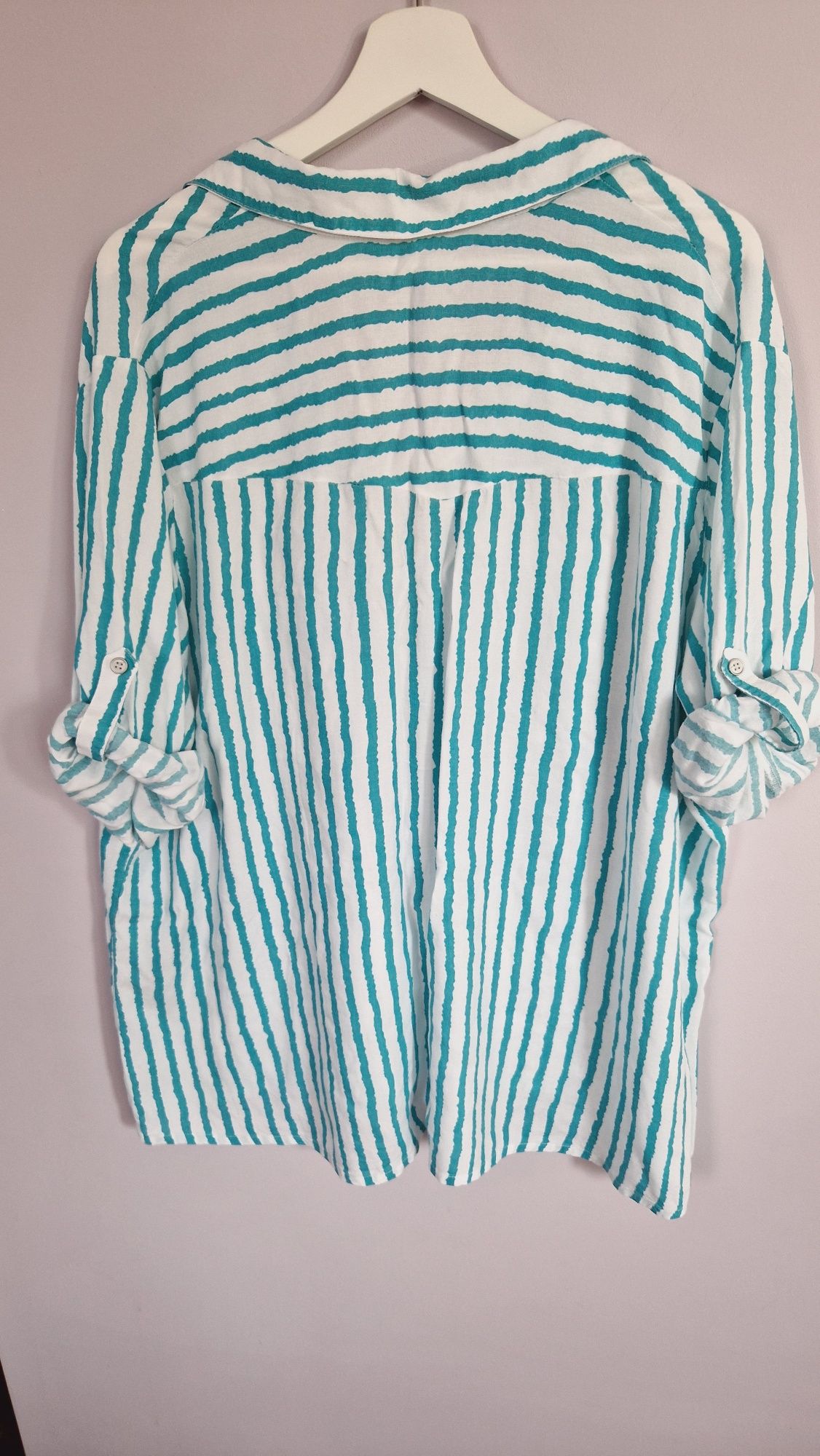 Bluzka w paski w stylu marynarskim podwijane rękawy plus size XL-4XL
