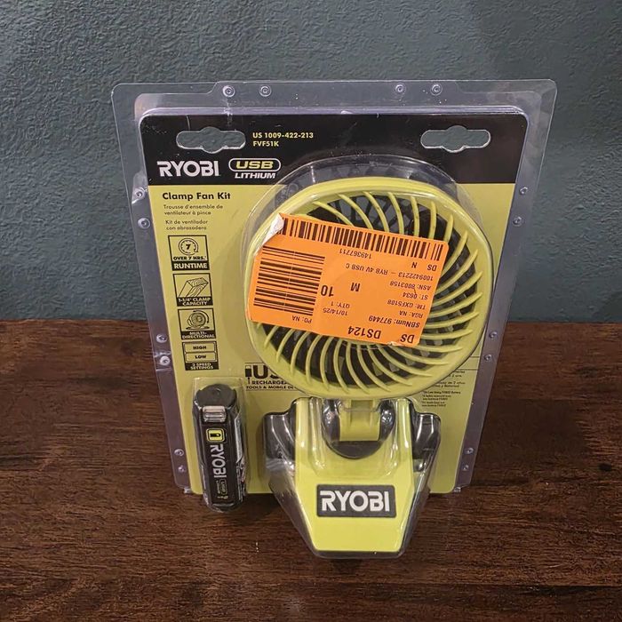 Kit de ventoinha de encaixe com bateria de lítio USB Ryobi - Verde