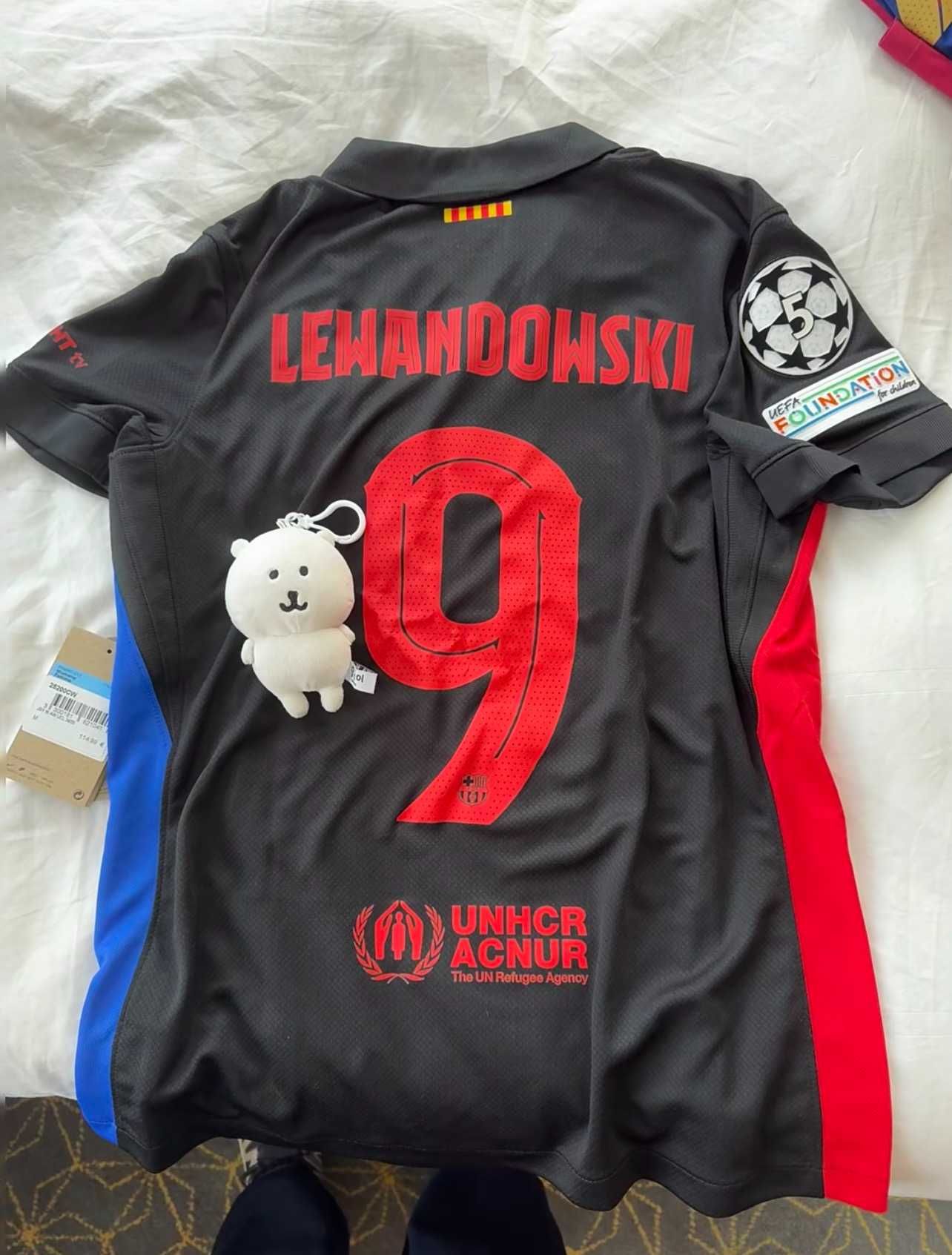 Koszulka Nike Barcelony Lewandowski 9 - Fanówka z Opaską Ligi Mistrzów