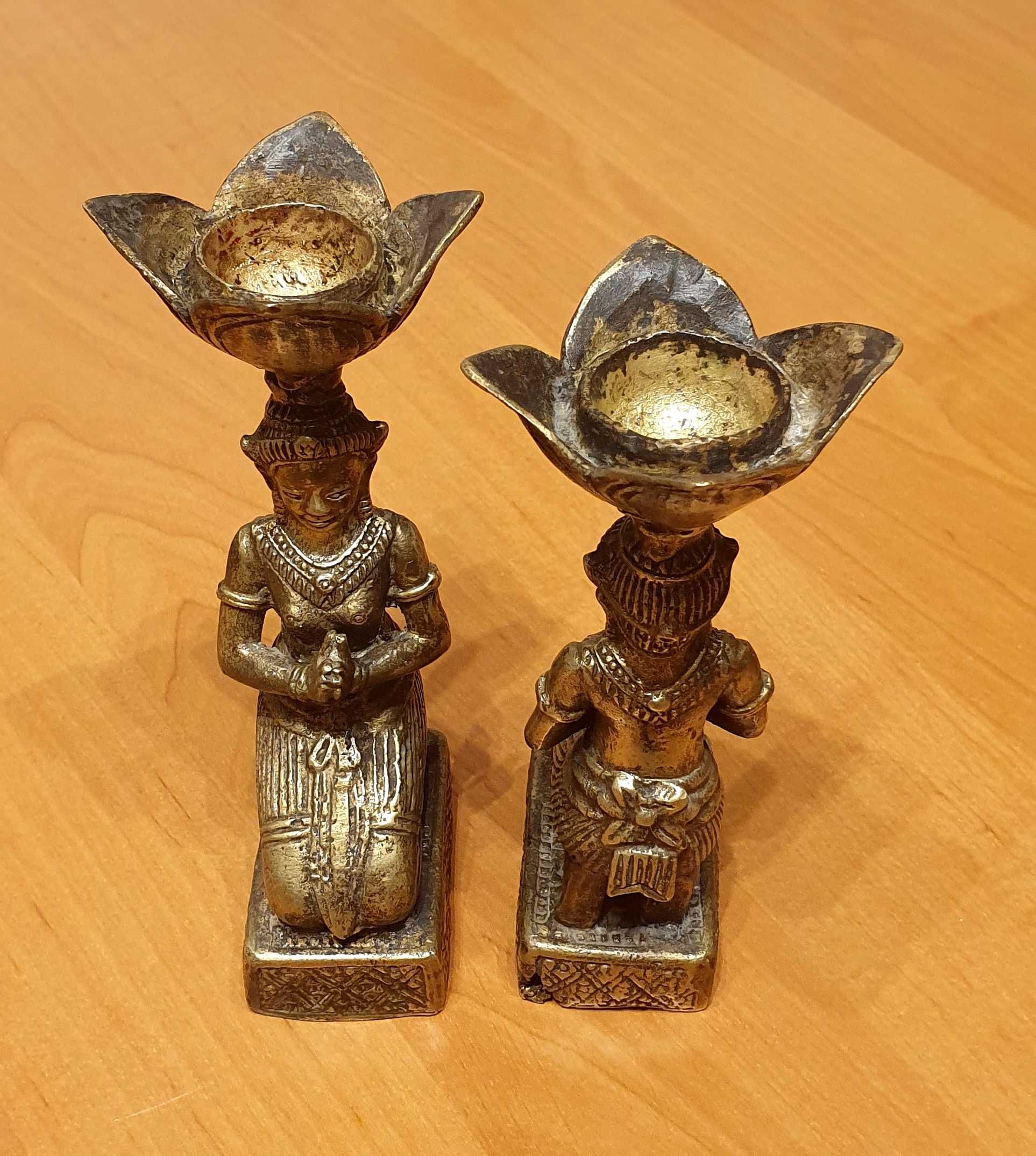Orientalne 2 świeczniki. Mosiądz. Tajskie strażniczki, anioły Teppanom