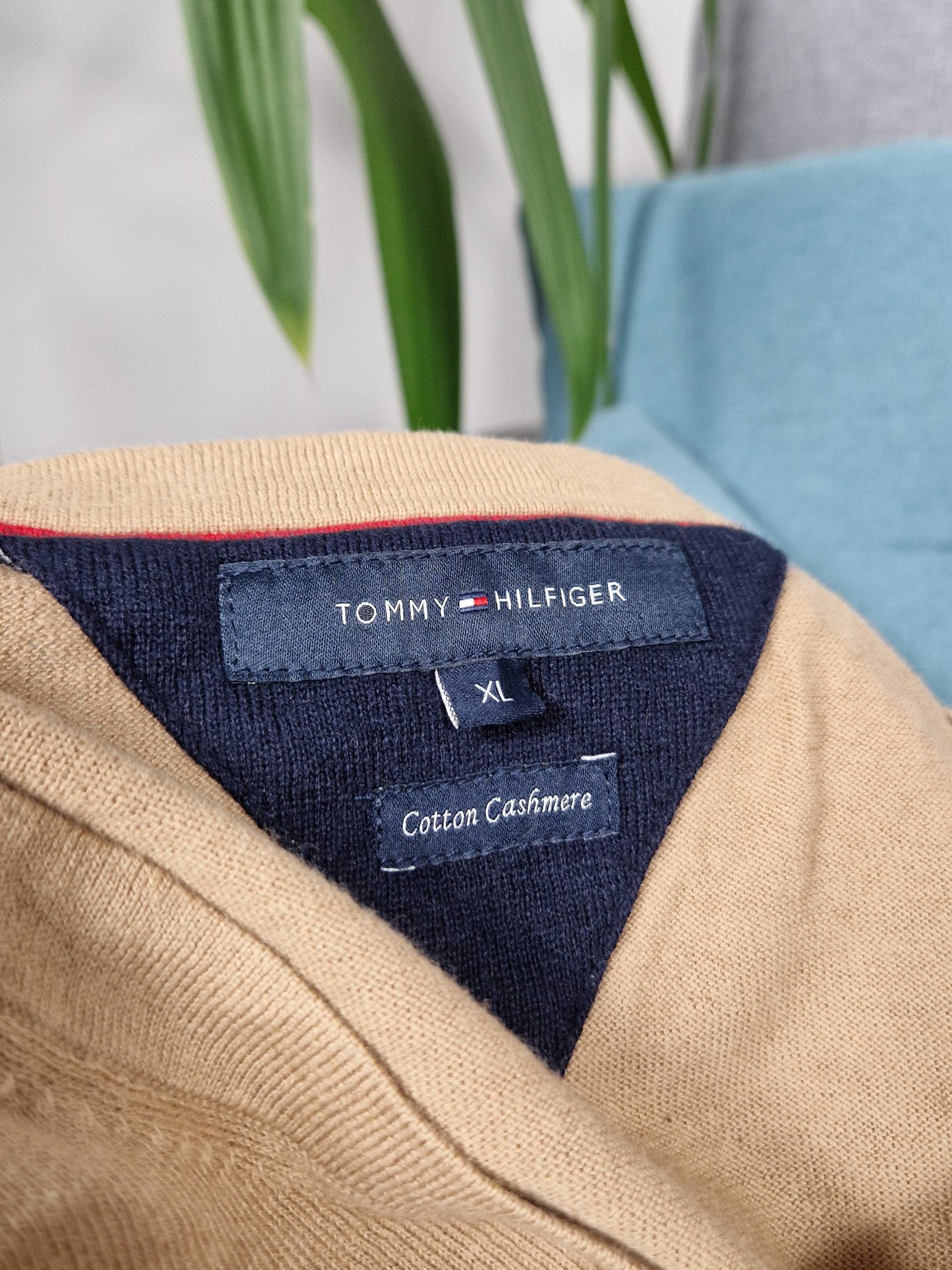 Tommy Hilfiger TH v-neck sweter męski cienki elegancki kaszmir XL