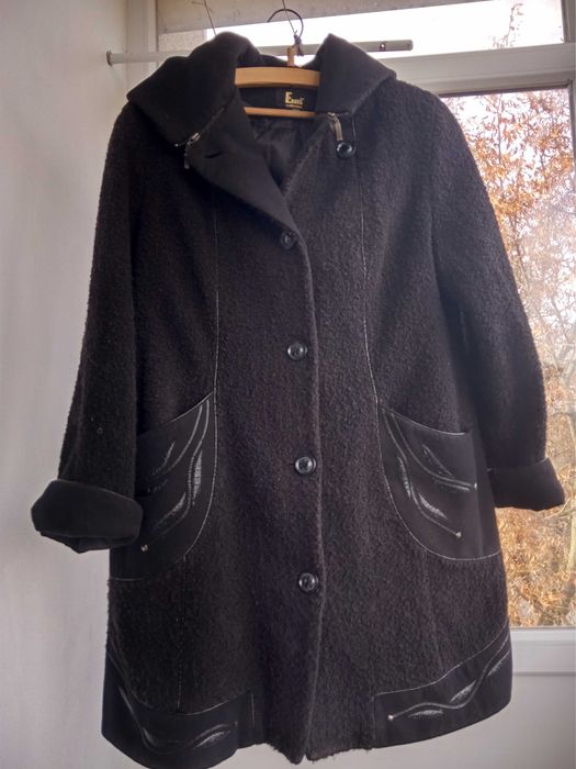 Пальто чорне осіннє шерстяне Emis/ 52 р.