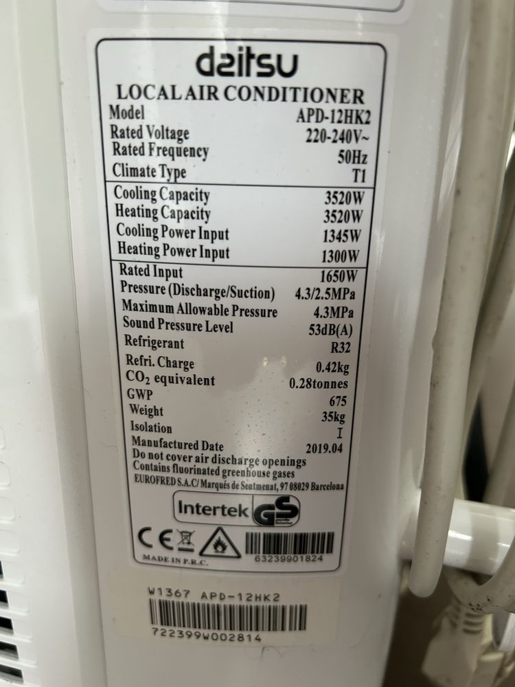 Ar condicionado portátil Daitsu modelo APD-12HK2