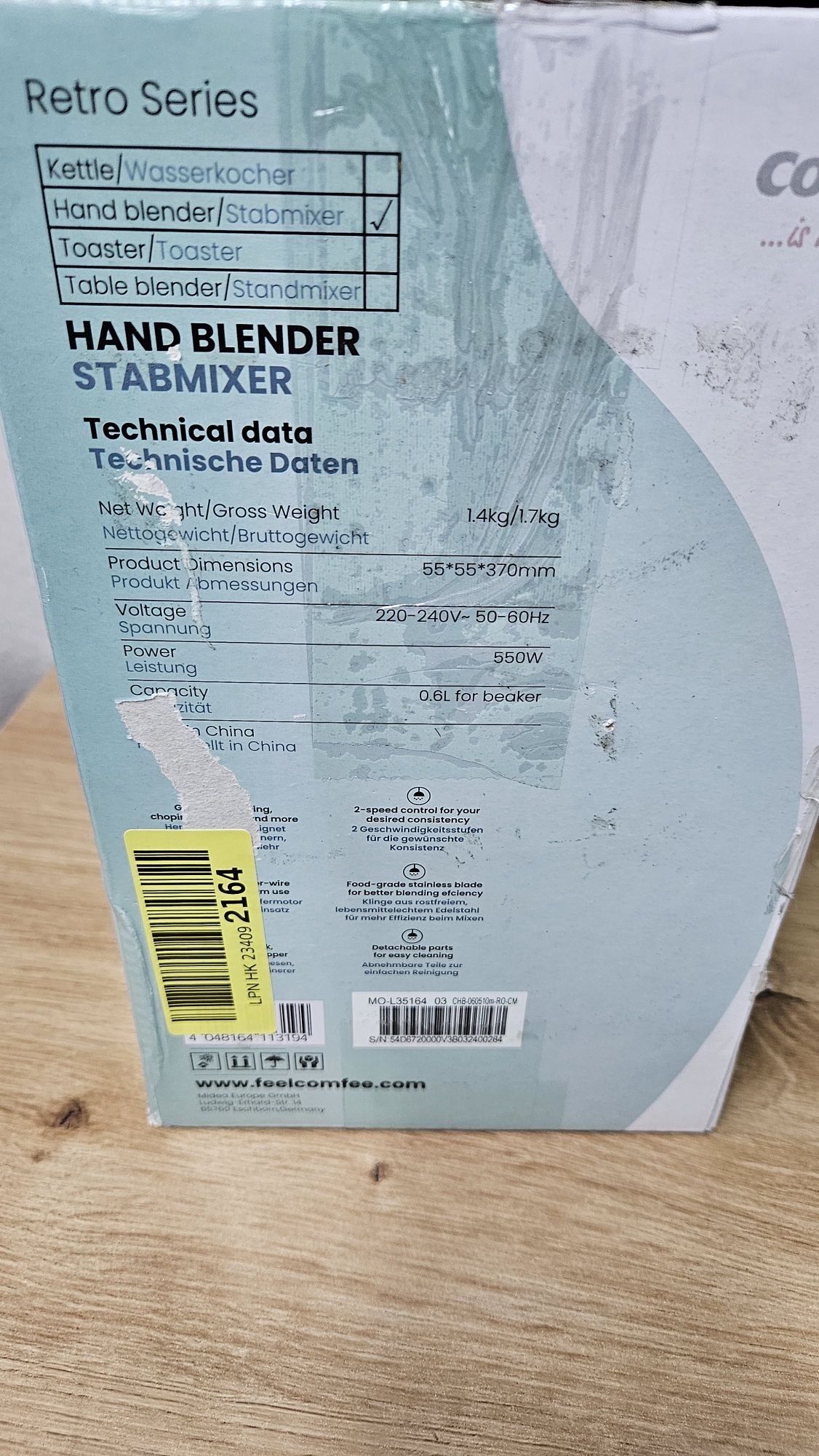 Blender ręczny elektryczny Comfee 4w1.  550W.