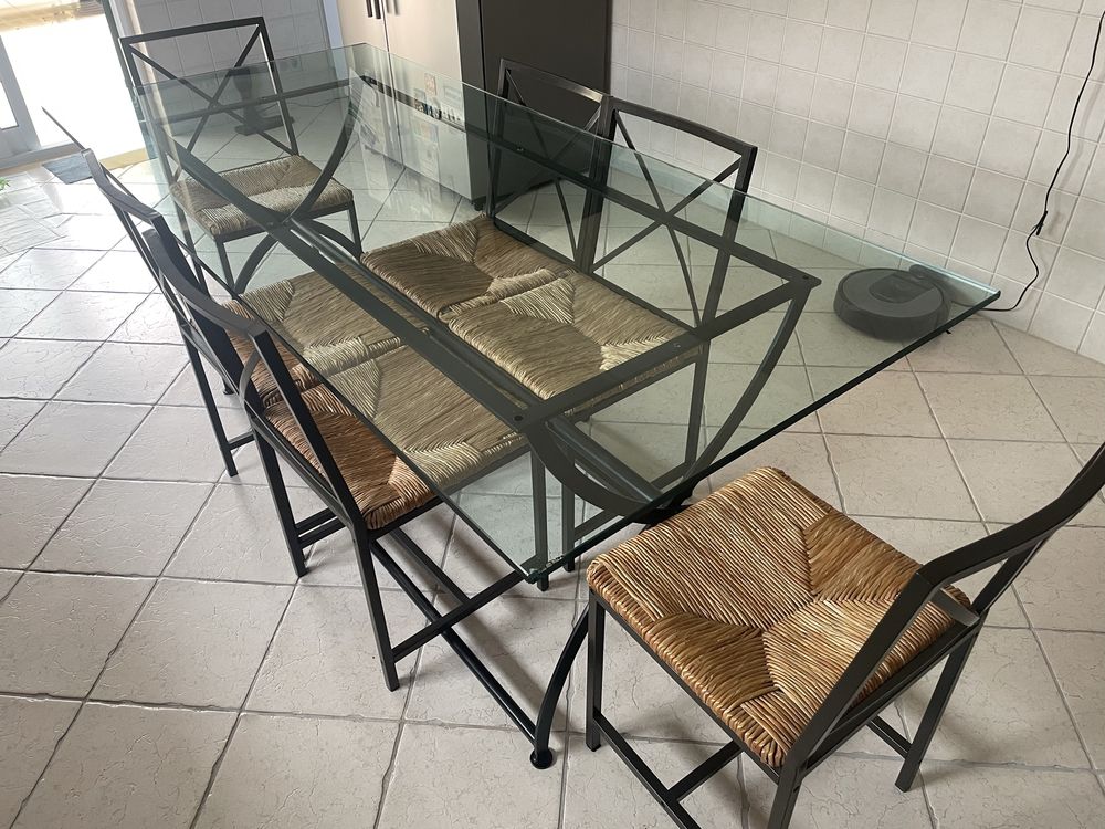 Mesa Jantar Vidro 6 cadeiras