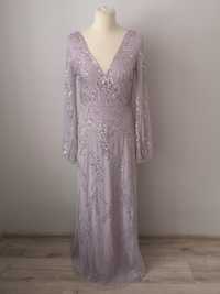 Suknia wieczorowa maxi ASOS 38 M tiulowa zdobiona liliowa wesele