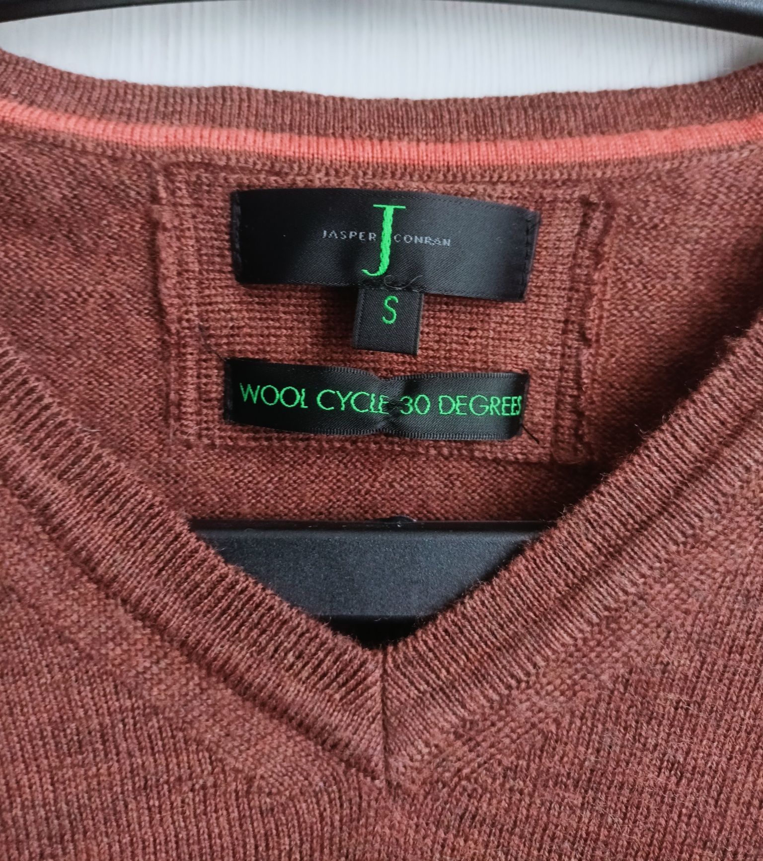 S 36 XS 34 oversize brązowy sweter wełniany 100% merino jak nowy