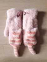 Рукавички зимові з котиками підліткові жіночі рожеві hand made