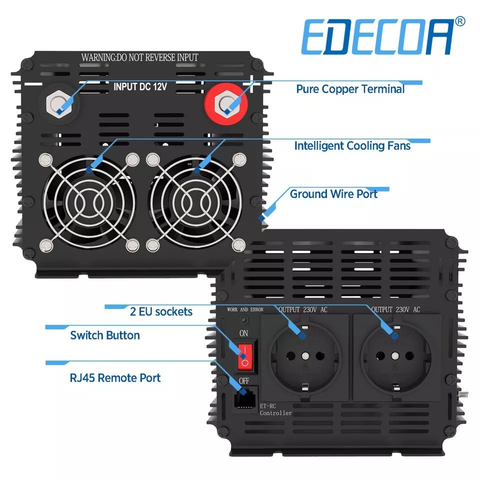 Inversor 12v/220V EDECOA 1500w onda pura