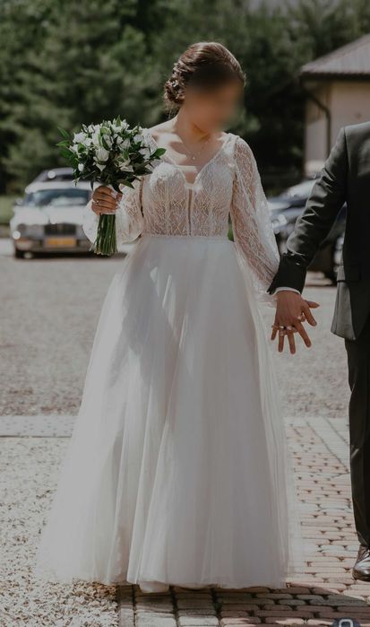 Suknia Ślubna z odpinanymi rękawami S/36 + halka