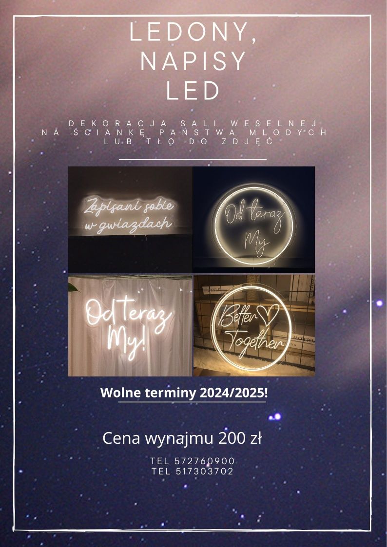 Napis Led, LEDON (Wesele, ślub, ozdoba)