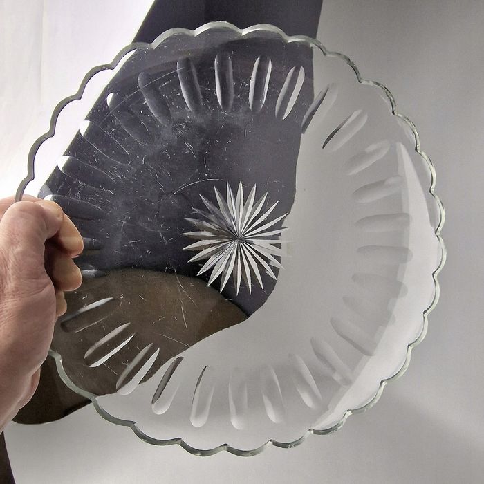 Biedermeier wielka stara patera półmisek szkło ołowiowe lata 1890