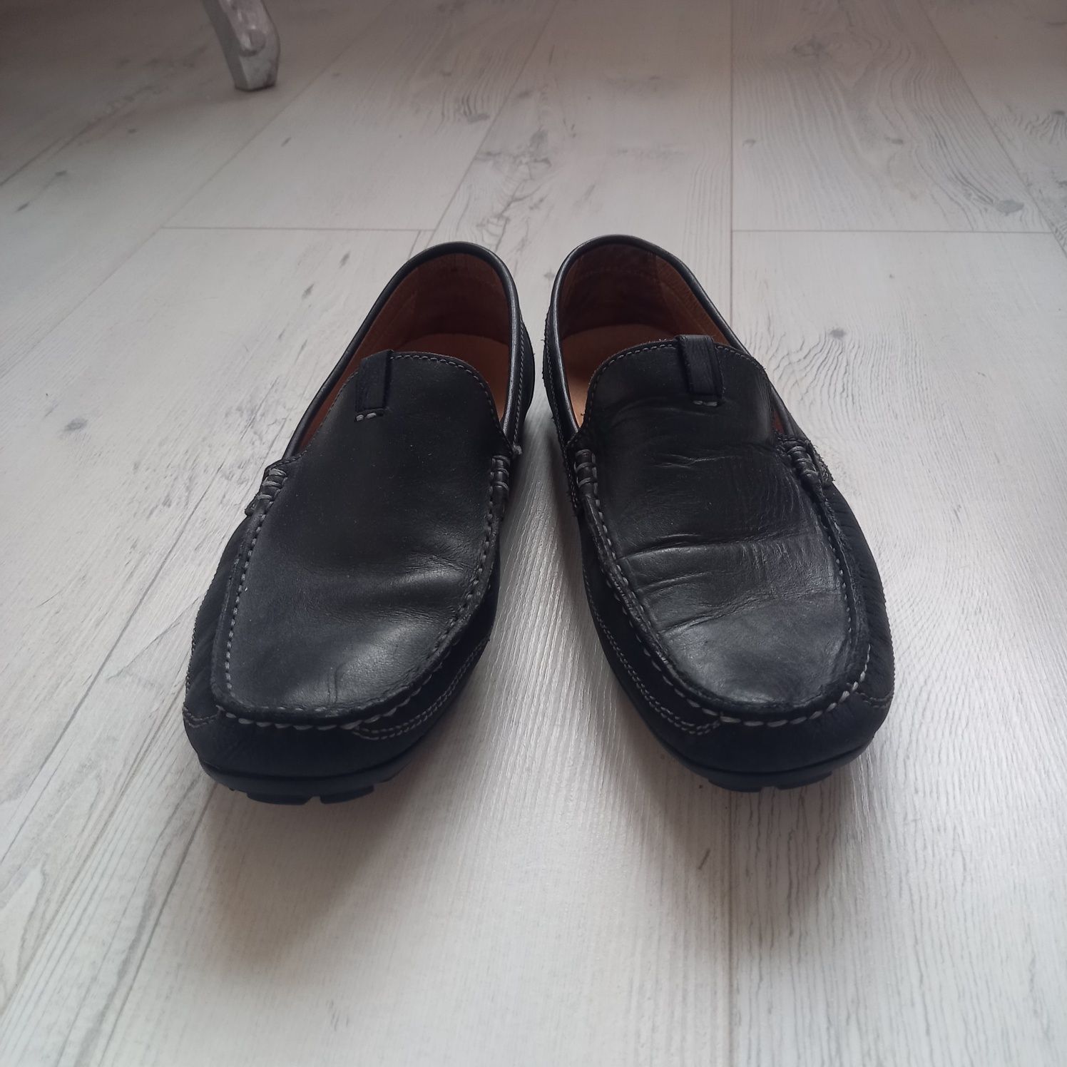 Męskie mokasyny buty skórzane 42 wsuwane czarne półbuty kryte wygodne