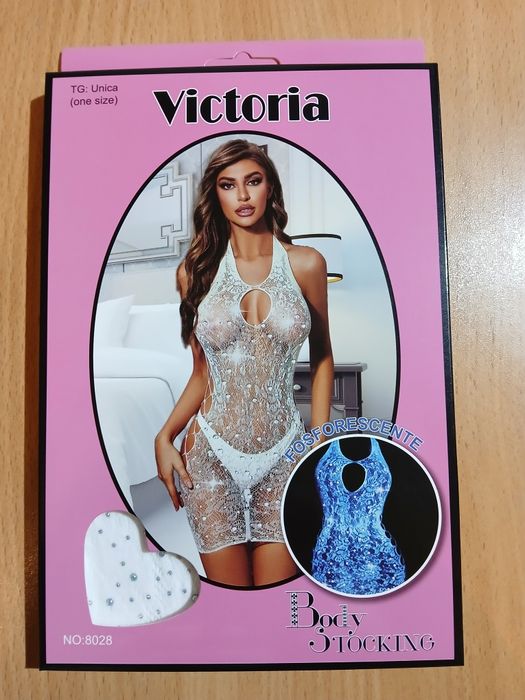 Bielizna damska nocna białą fosforescente body stocking