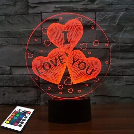 3D светильник ночник с пультом Creative I Love You