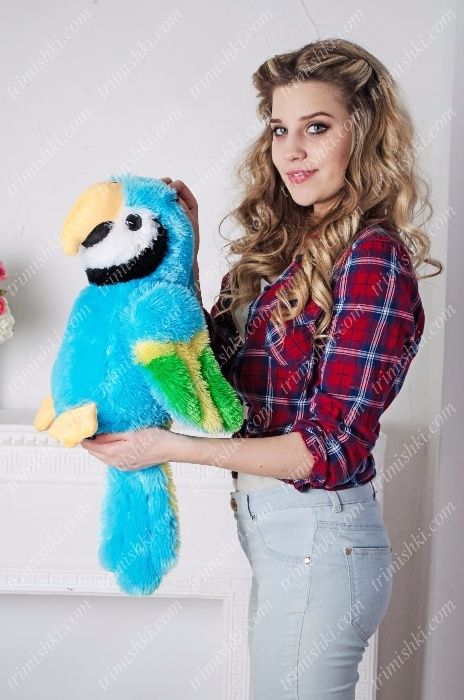 Великий м'який папуга 38 см червоний, синій, зелений