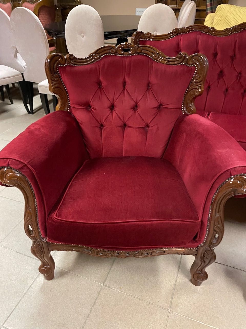 Piękny Włoski Stylowy Komplet Wypoczynkowy Sofa 2 Fotele (stolik)bordo