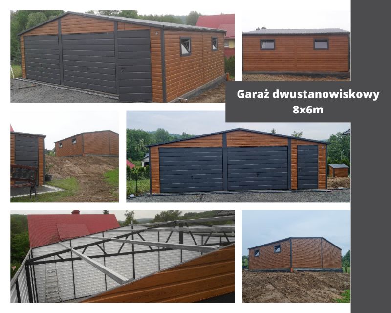 Drewnopodobny garaż blaszany garaz dwustanowiskowy 8x6m (każdy wymiar)