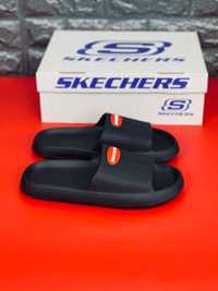Мужские шлепанцы Skechers Черные пляжные резиновые шлепки Скечерс
