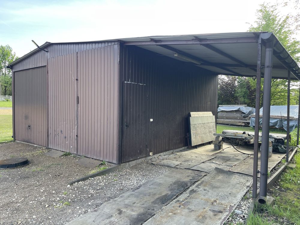Duży garaż blaszany dwustanowiskowy z wiatą 6x5,8