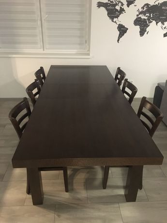 Stół dębowy 200/250x100+ 6 krzeseł NOWE
