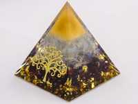 Piękna Piramidka Orgonitowa Granat Kryształ Żywica Złota Folia 5 cm