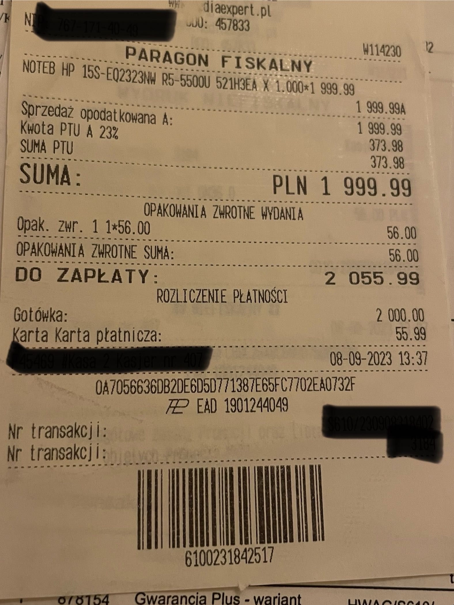 laptop HP 15s Ryzen 5, 8GB RAM, SSD 512GB do pracy i nauki