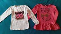 2x koszulka z długim rękawem - longsleeve, kot + cekiny, rozmiar 116