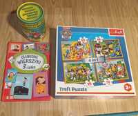Zestaw dla 3 latka, puzzle, gra dinozaury, książka