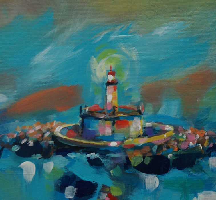 Pintura - Paisagem. Farol do Bugio. Acrílico sobre tela.
