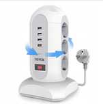 Mobilna listwa zasilająca FDTEK 9 gniazdek 4 porty USB zwijany kabel