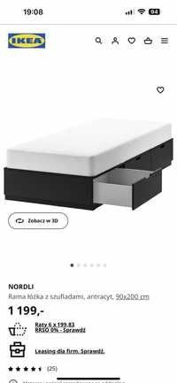 Łóżko IKEA NORDLI  90x200 czarne