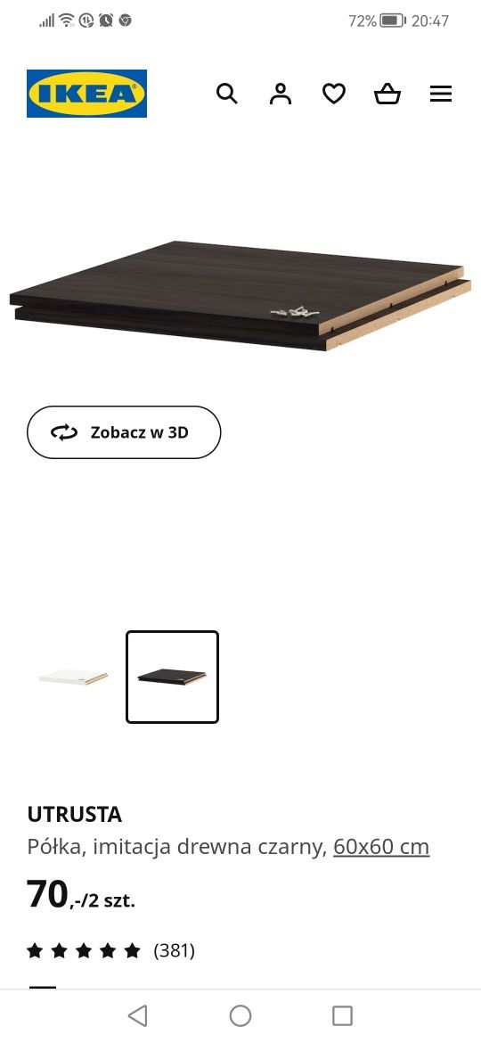2 czarne półki Utrusta IKEA Metod 60x60 cm