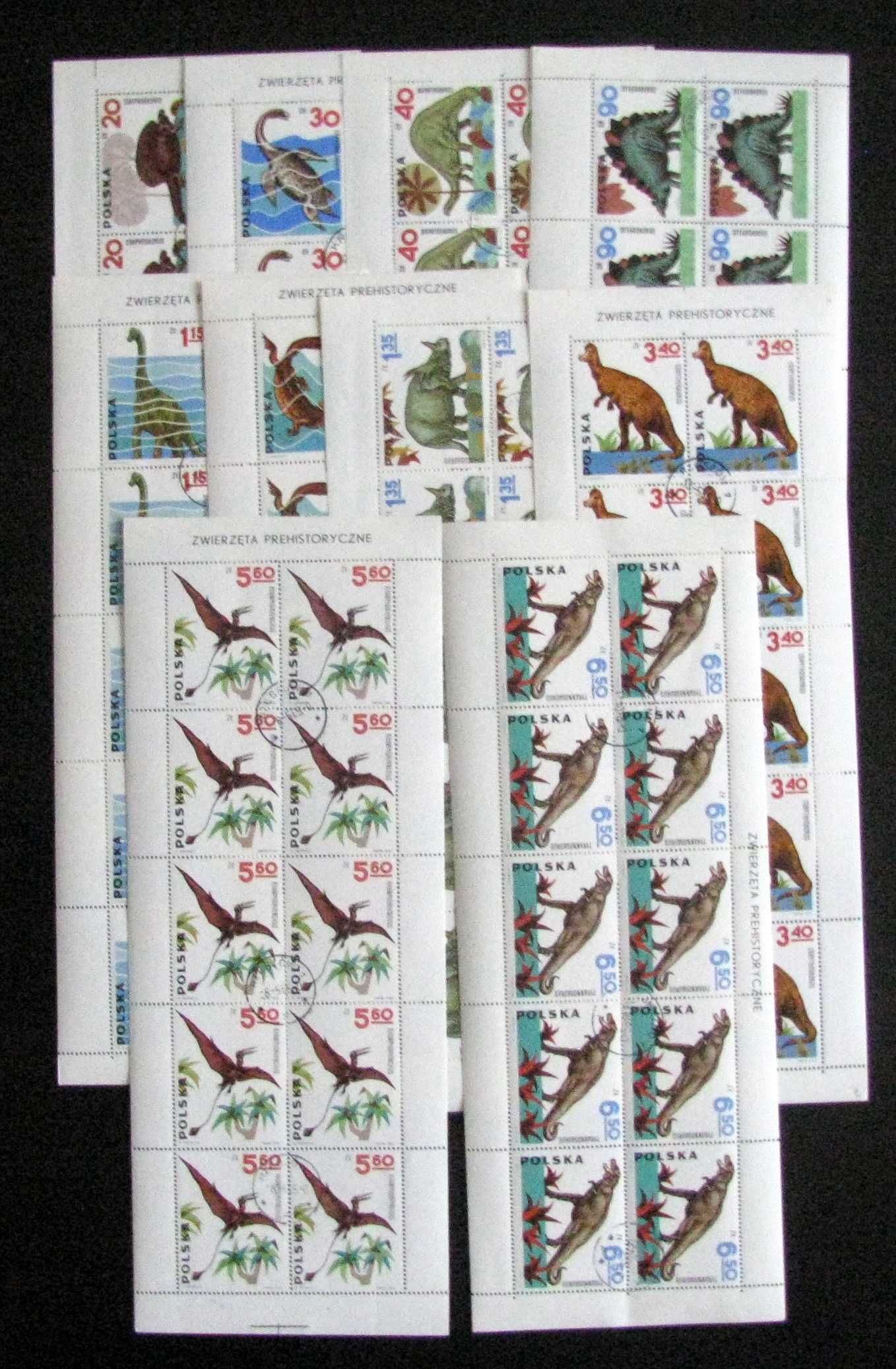 Znaczki Polska 1965 rok Dinozaury - zwierzęta prahistoryczne arkusze