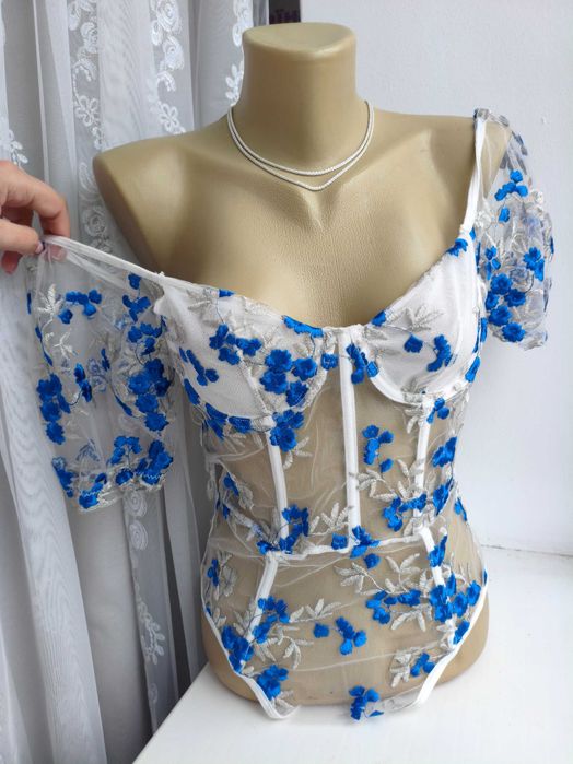 Блузка боді корсет сітка з вишивкою