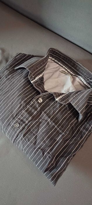 Koszula Vintage w prążki z długim rękawem XL bawełna mankiety spinki