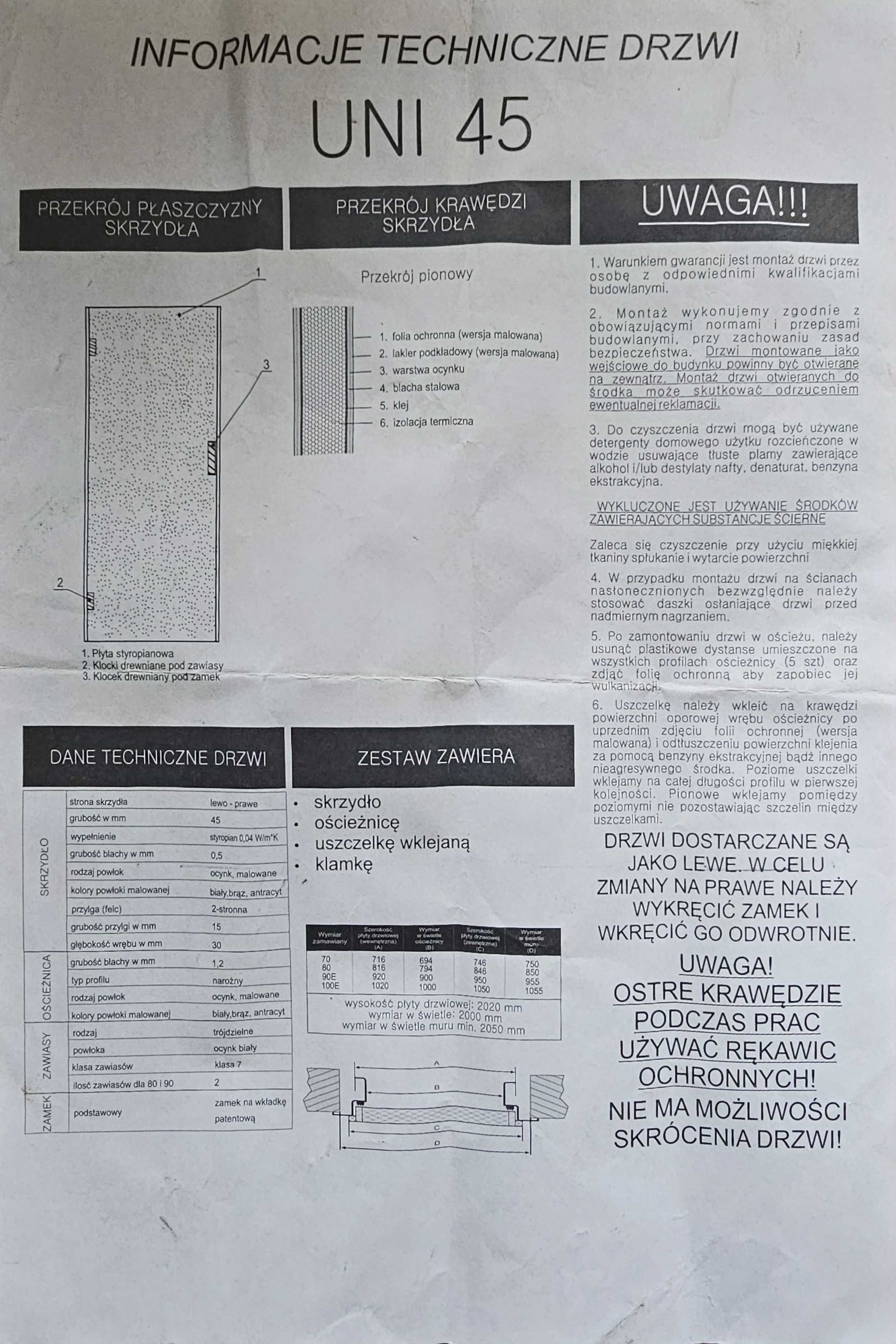 Drzwi techniczne UNI 45
