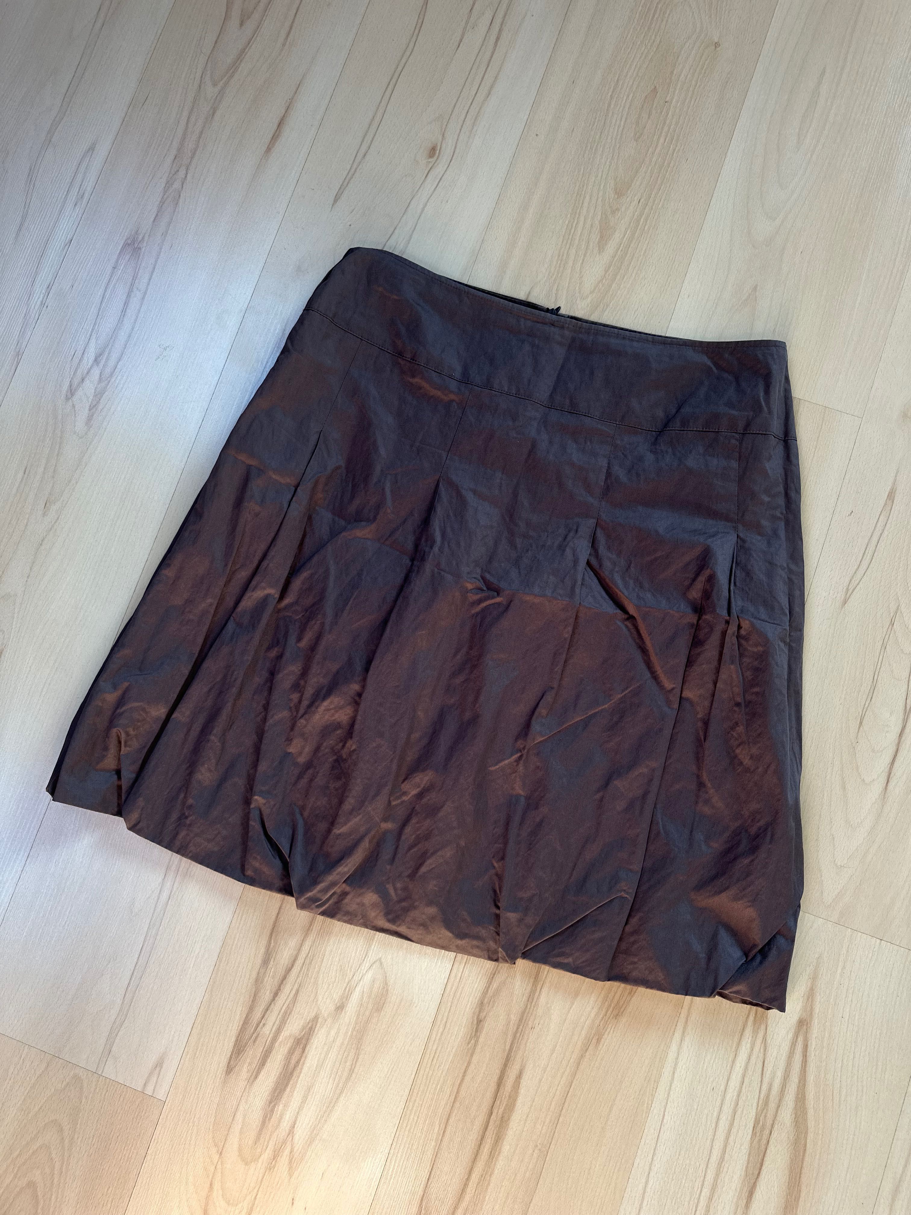 Bolero brąz czekoladowy elegancka wizytowa spódnica bombka do kolan