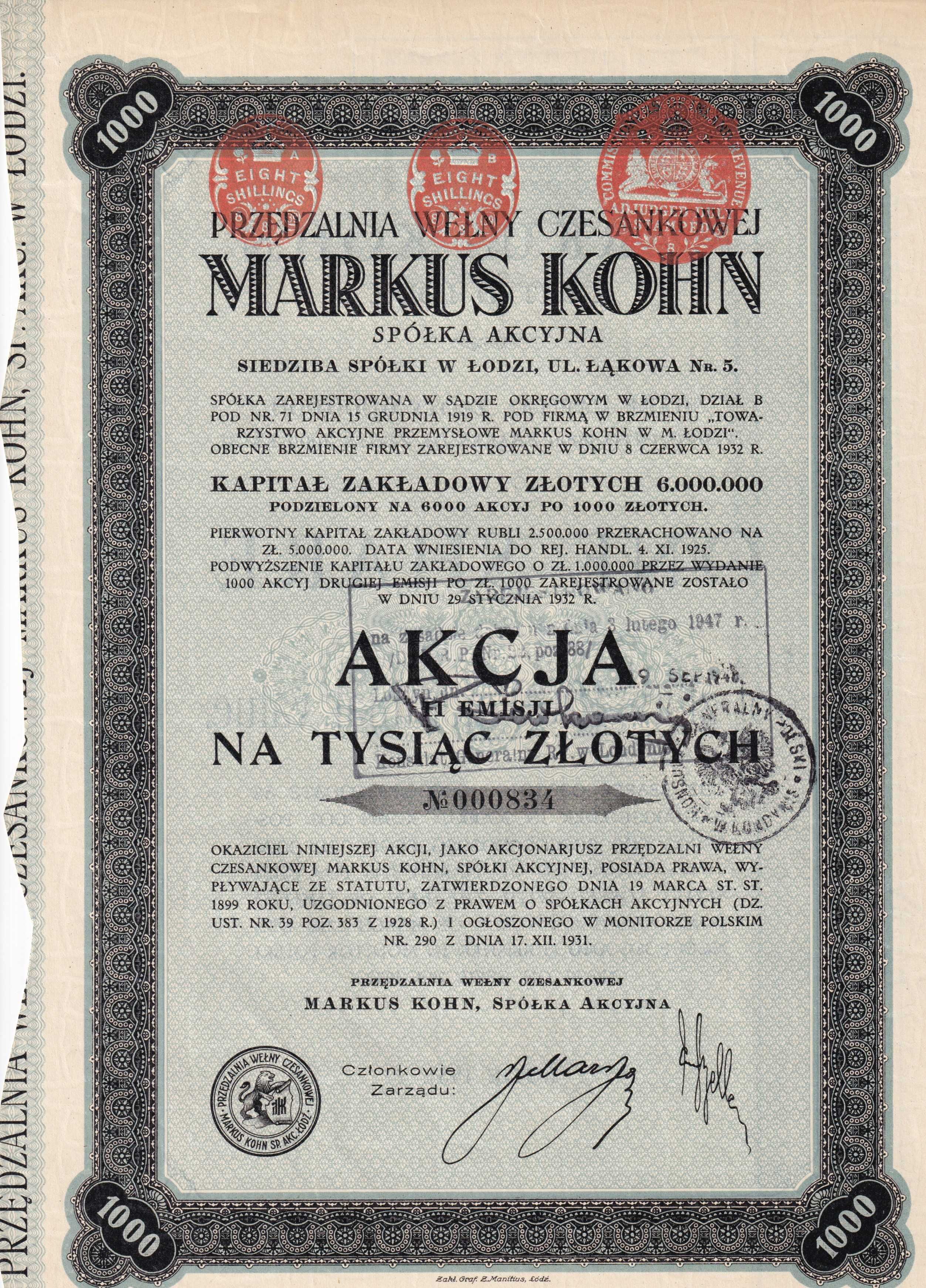 Spółka Akcyjna Przędzalni Wełny Czesankowej Markus Kohn